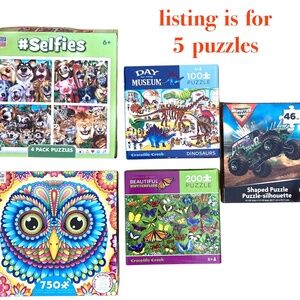 puzzles jigsaw lot 5 excellent condition museum butterfly owls dinosaurs animals
